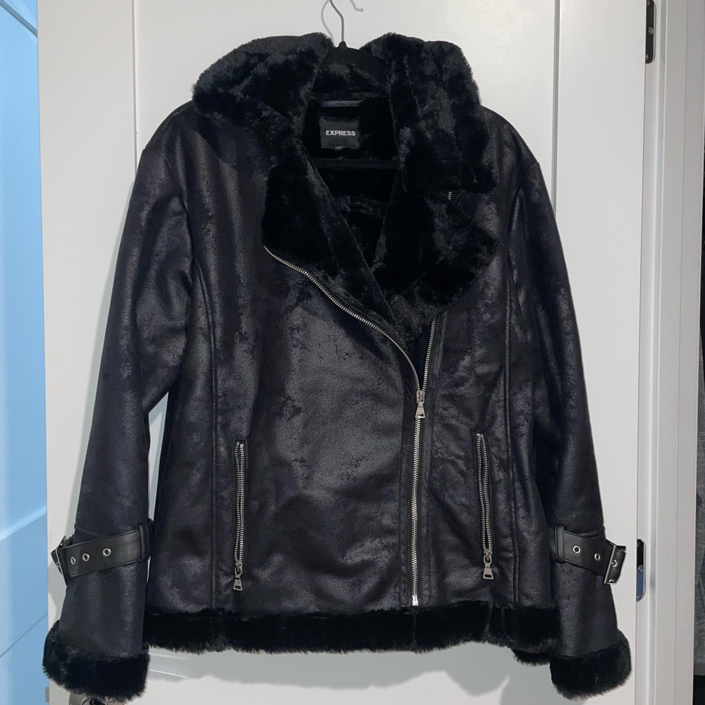 Faux suede/fur moto jacket